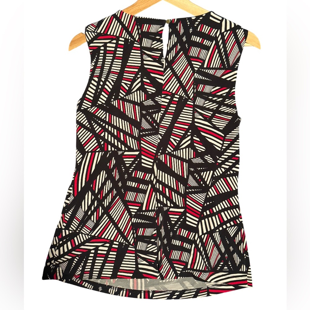 Calvin Klein Black White Red Abstract Print Sleeveless Blouse Size M - Picture 2 of 4